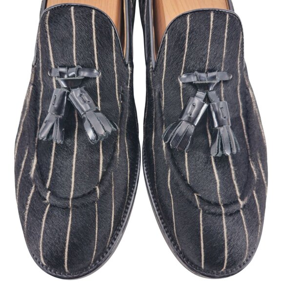 Fratelli Rosetti Italy Striped Black White Suede Tassel Loafers Men 7 Dress Shoe - Picture 2 of 10